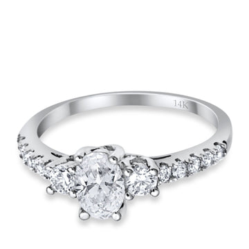 14K White Gold Oval Accent Wedding Ring Simulated Cubic Zirconia Size-7